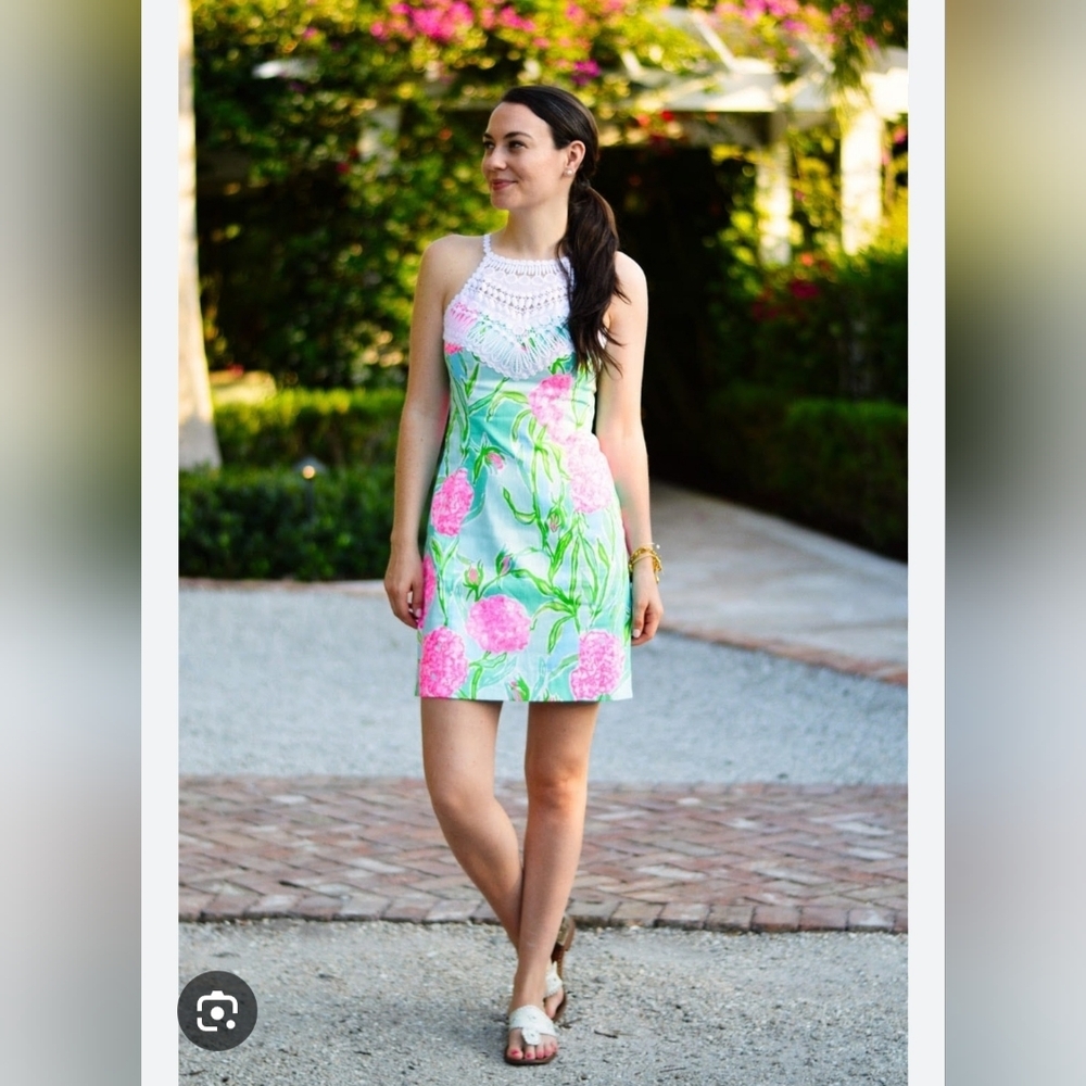 Lilly Pulitzer Pearl Shift Dress Carly cotton halter dress beachy resort size 10
